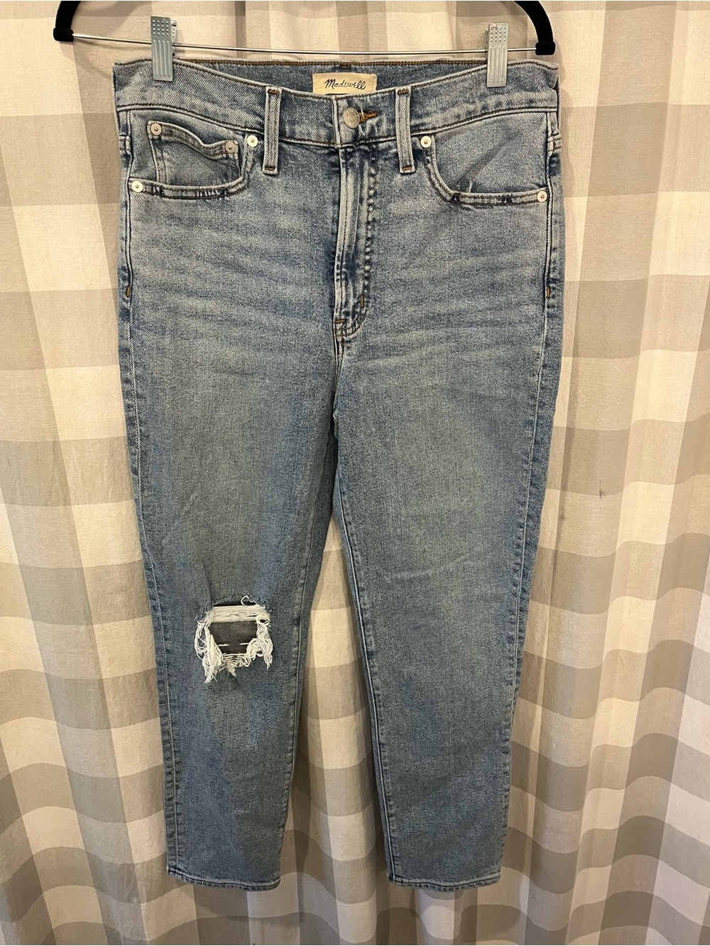Madewell Straight Leg Light Blue Distressed Jeans